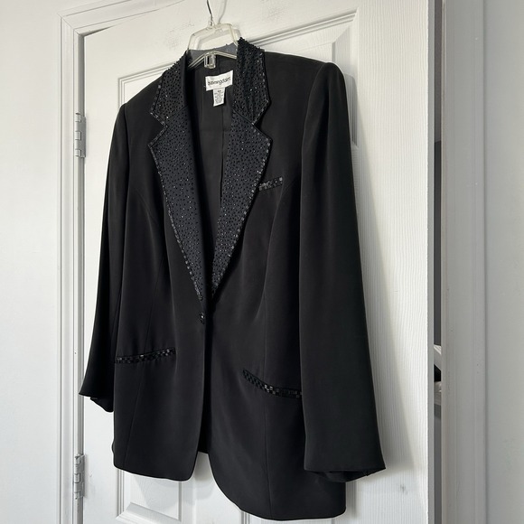 Bloomingdale's Women's Size 16W‎ Black Embellished 100% Silk Blazer Beaded Pads - Picture 2 of 8